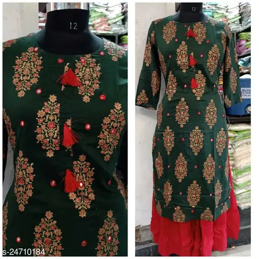 Rayon slub Myra Fashionable women's Kurta set with sharara, three-quarter sleeves, printed net design, single size M/L/XXL, India origin