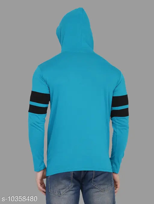 Teal cotton blend long-sleeve hoodie, ideal for casual outfits this season. High-quality, comfortable shirt from Blisstone, made in India