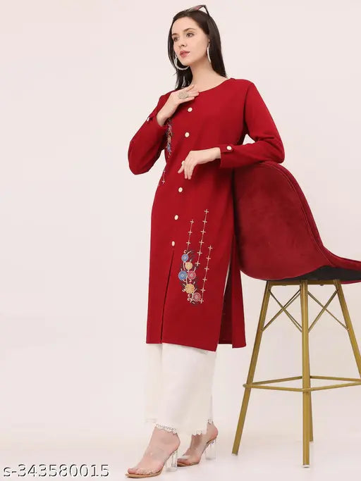 Embroidered wool kurta in long sleeves, BLUSHH Collection women's fashion from India