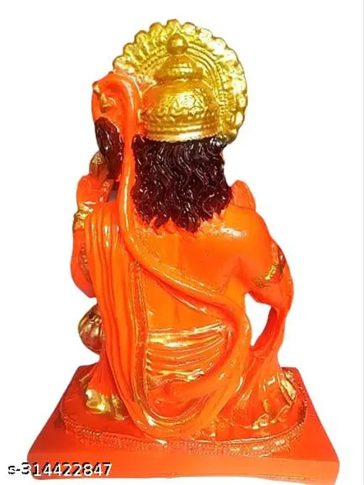 Orange polyresin Panchmukhi Hanuman Ji statue, detailed handcrafted for home or office decor