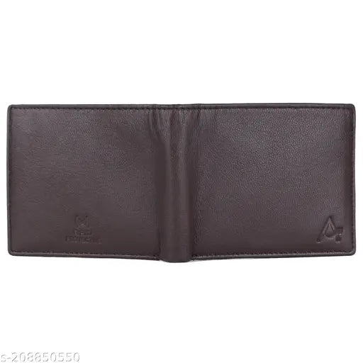 Trendy brown genuine leather RFID solid wallet for men, 2 compartments, free size (11cm x 9cm)