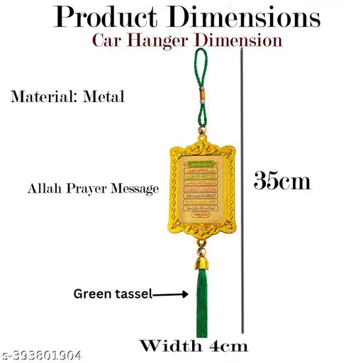 Arabic Calligraphy Car Decor Kursi Dua e Safar, Islamic allah hanging accessory for rear view mirror