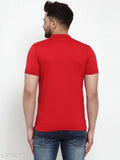 Red cotton rich polo neck short sleeve shirt for men, embossed self-design by Unicops
