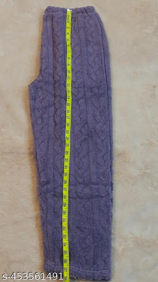 Woolen winter nightsuit with fur trim for women and girls, featuring cute prints. Soft, warm, and stretchable for comfort during winters, suitable for indoor or casual outings