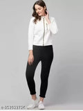 White leather long-sleeve jacket, solid design from SAHANA STYLE, India-made, size S (bust 34in, length 20in)