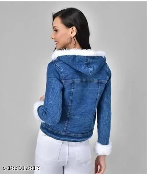 XL solid denim women's hood jacket from India