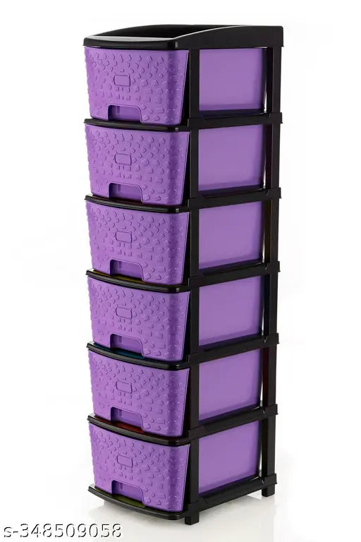 New purple plastic drawer organizer, 6-layer design with quality-assured stone accents