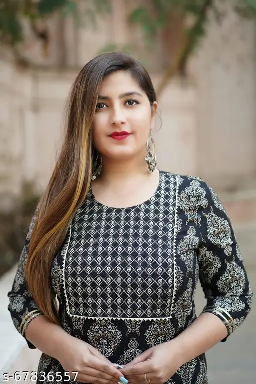 Rayon embroidery straight kurta with palazzos, printed net, three-quarter sleeves - Women's fashion from India