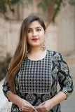 Rayon embroidery straight kurta with palazzos, printed net, three-quarter sleeves - Women's fashion from India