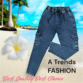 Black denim jogger cargo pants, high-quality fashion by A Trends, size 28/30/32/34 (waist 28/30/32/34, hip 32/34/36/38, length 37/39/42)