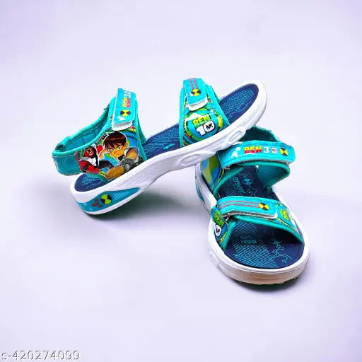 Teal patent leather adventure sandals for boys, printed net pattern, ideal for outdoor play and exploration