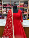 Red georgette embroidery kurta with dupatta and pant, Indian traditional clothing for women