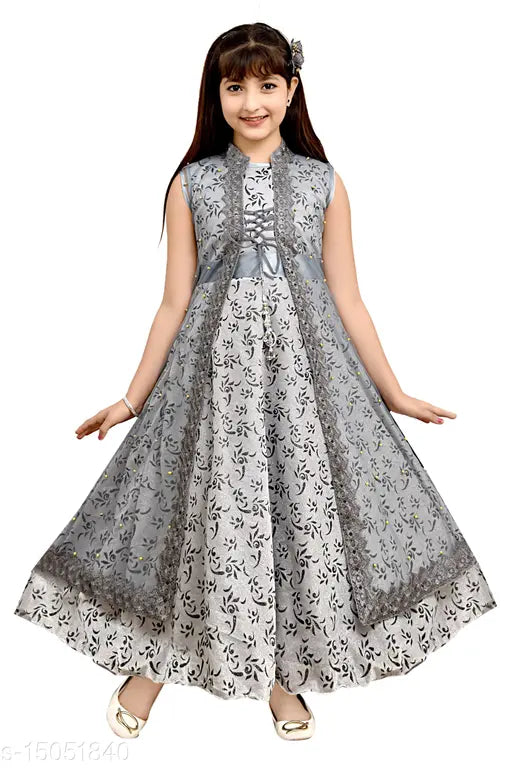 Boys grey silk blend sleeveless dresses pack of 1 - printed net kids fashion, India origin