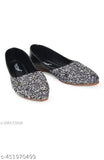 Embellished suedesynthetic Bally and juttis for women and girls, featuring TPR soles, closed back net, and various sizes from IND-4 to IND-9. Indian handcrafted footwear on display