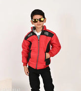 Multicolor reversible polyester winter jacket for kids, warm and playful design, versatile styling options
