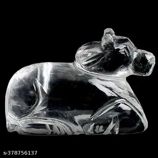 Crystal Shivling Shiv set with Nandi & brass trishul, perfect for puja and good luck gifts. (6x5x3 cm) Indian-made