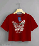 Swiftly women's pure cotton butterfly print crop top/t-shirt, short sleeves, round neck, half sleeve in various sizes
