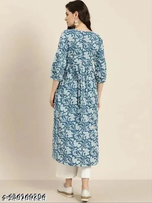 Printed rayon kurta with palazzo bottomwear, three-quarter sleeves, Indian ethnic wear for women, single size available (S-XXL)