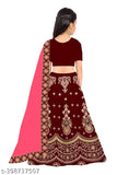 Embroidered satin and net solid lehenga choli for kids, short sleeves, Indian traditional wear