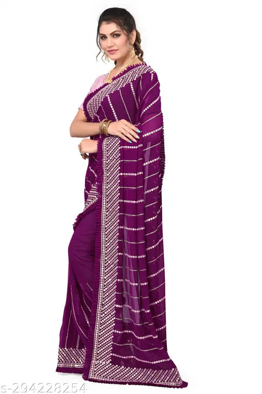 Georgette saree with embroidered pallu, embellished blouse in satin silk, traditional Bollyewod style for all occasions