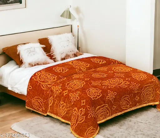 Designer polyester net winter blanket with self-design, ideal for both men and women