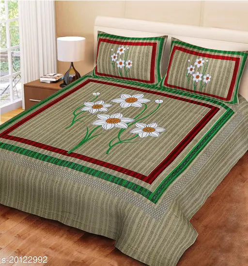 Grey floral 120TC cotton double bedsheet with 2 pillow covers, soft and stylish for home essentials