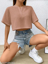 Waffle cotton button-down cropped top in solid color, perfect for club parties and festivals. Indian origin