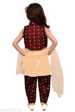 Maroon cotton blend kurta set for girls, A-line style with dupatta and sequin work, pack of 1, Indian traditional wear