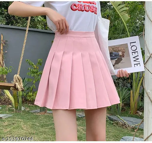 Cotton CaraCola high waist mini pleated skirt, solid pattern for women and girls in various sizes from 24 to 34 inches
