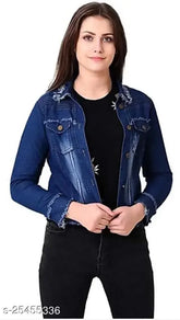 Denim waistcoat for women, solid pattern, long sleeves, suitable for all seasons, Indian origin