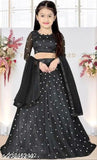 Kids acrylic lehenga-choli set, printed polka dot net duppata, three-quarter sleeves for 12 year old girls, Indian ethnic wear for kids party
