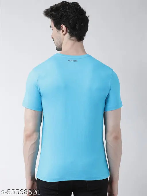 Turquoise Alpha Round Neck Cotton T-shirt for Men, printed self design, 100% pure cotton, 175-180 GSM, size S-36, M-38, L-40, XL-42, XXL-44