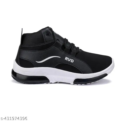 Black EVA running shoes for active kids, ideal for outdoor park sports and all-day casual wear. Lace-up design with printed net pattern. Made in India