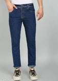 Dark blue cotton blend jeans for men, flat finish - skinny fit, cropped length, jacquard texture, trendy fashion