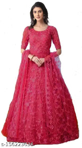 Sunrise Enterprise Embroidered Net Anarkali A-Line Gown (M), vibrant design on net fabric with three-quarter sleeves