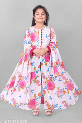Aaliyageorgette printed net gown, long sleeves, size 9-10 years, India-origin
