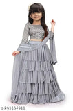 Ruffle and embroidered satin-net lehenga choli for kids girls, Indian-made multi-color design