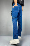 Dark Blue baggy cargo Jeans for men: Solid denim, 6-pocket design, durability meets style