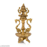 Brass antique Lakshmi Peacock Diya statue, golden finish, Indian home decor