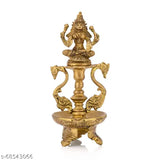 Brass antique Lakshmi Peacock Diya statue, golden finish, Indian home decor