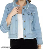 Light blue denim kids jacket with long sleeves, solid striped pattern, suitable for ages 12-16 years