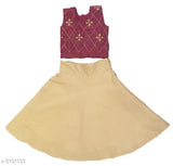 Kids silk blend lehenga choli set in golden and maroon, embroidered with Indian ethnic patterns