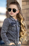 Denim girls' black blast jacket with dyed/washed long sleeves for 4-5, 5-6, 6-7, and 7-8 years