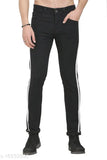 Black polycotton men's side-stripe jeans, solid pattern from Sobbers