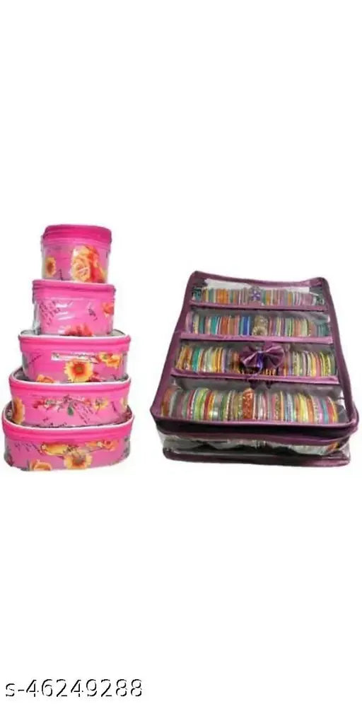 Floral PVC Elite Pouches, 6 net quantity cosmetic bag for jewelry and accessories, transparent with satin finish, zip closure, dust-free storage solution