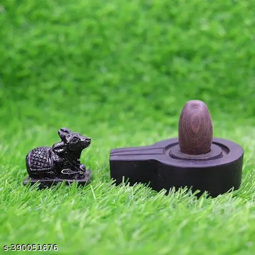 Marble Shivling with Jaladhari Nandi, Indian artifact for home puja (2in Shivling, 4in Jaladhari)