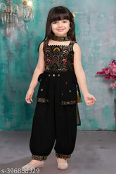 Embellished black kids salwar suit sets (pack of 3) in crepe fabric - Indian outfit for kids aged 2-11 years