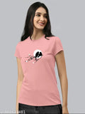 Peach cotton blend half-sleeve t-shirt for women, printed with vibrant colors, ideal for parties and casual wear. Made in India