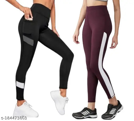 Stretchy peach polyester spandex leggings for women's workout, yoga, or casual activity - ankle length & pack of 2 (Free Size 28-40)