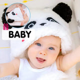 Soft white fleece hooded baby blanket (86x82cm), ideal for newborns during heavy winter. Featuring an adorable animal design and easy-to-use hood. Made with high-quality, durable materials in India